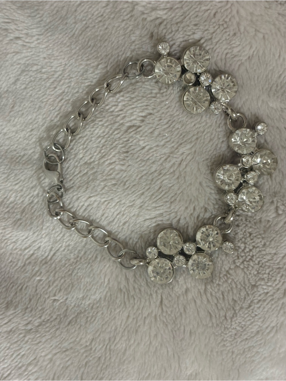 Crystal Cluster Silver-Tone Bracelet - Clear Crystal Accent